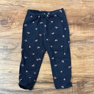 H&M Toddler Girls Cotton Leggings with Holly Berry Pattern Navy Blue Size 18M